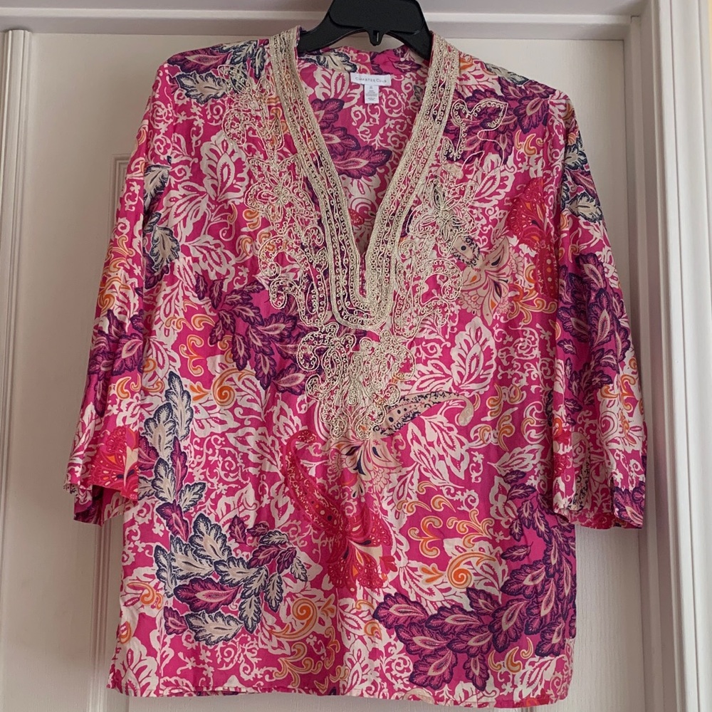 Charter Club Pink and Cream Floral Blouse